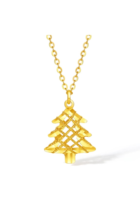 24K Gold Hollow Christmas Tree Pendant Necklace for Women 15.7-17.7"