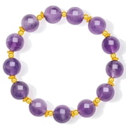 ZHOU LIU FU 24K Gold Natural Amethyst Beaded Bracelet - Healing Crystal February Birthstone Fine Jewelry for Women Christian
