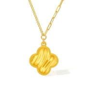 ZHOU LIU FU 24K Gold Pendant Necklace Four-Leaf Clover Diamond Cut Lucky Jewelry Birthday Anniversary Gift for Women 16-18