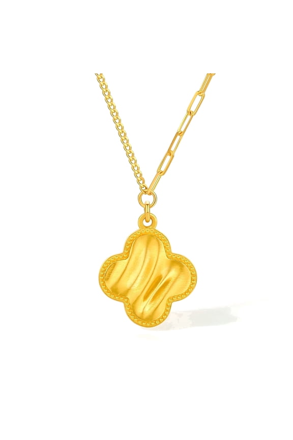 24K Gold Pendant Necklace Four-Leaf Clover Diamond Cut Lucky Jewelry Birthday Anniversary Gift for Women 16-18"