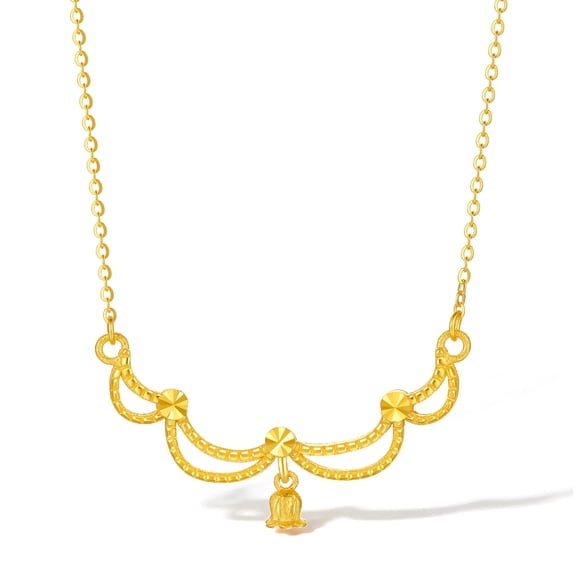 ZHOU LIU FU 24K Gold Pendant Necklace Lily of the Valley Flower Jewelry for Women New Year Gifts 45cm A0612590