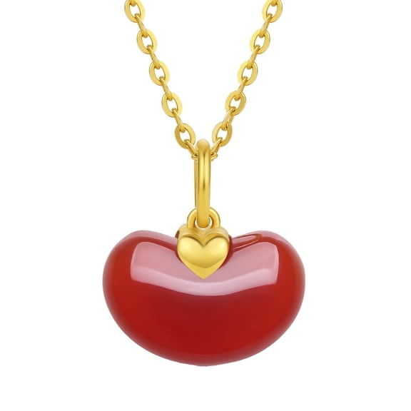 ZHOU LIU FU 24K Red Agate Pendant Lucky Bean for Women (Free Silver Chain Included)