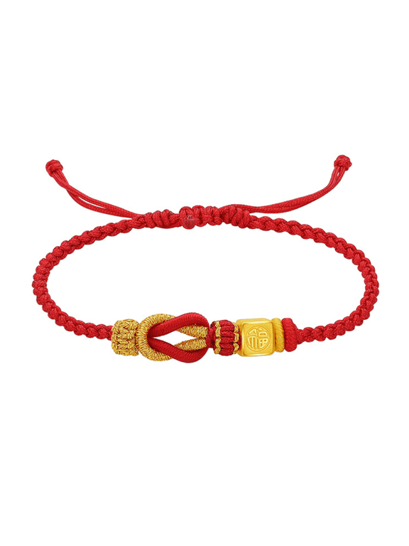 24K Gold Red Cord Bracelet Lucky Fu Jewelry for Women A1721701
