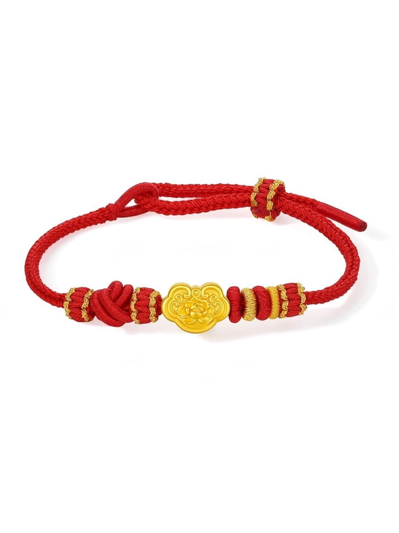 24K Gold Ruyi Charm Bracelets Red Braided Rope Lucky Gifts for Women A1725073