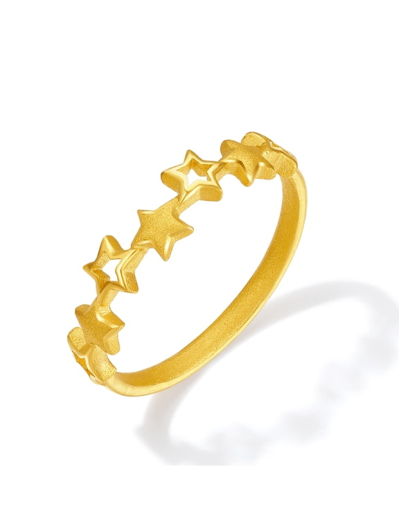 24K Gold Stars Ring for Women, Dainty Charm Wedding Band Ring Fine Jewelry Birthday Anniversary Gift for Her