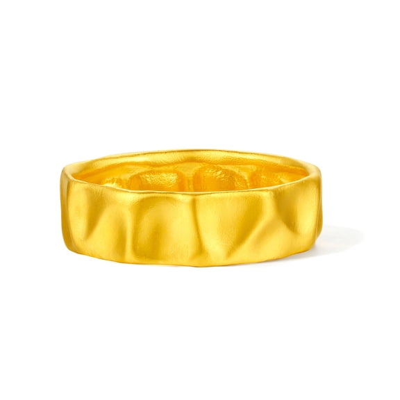 ZHOU LIU FU 24K Gold Wide Band Ring for Women Men - Dainty Stackable Chunky Band Jewelry Gift Size US 5-10.5