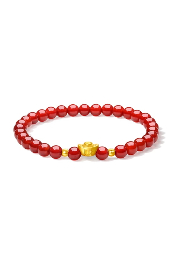 24K Gold Yuanbao Charm Red Agate Bead Bracelets Lucky Chinese Jewerly Gifts for Women 6.7"