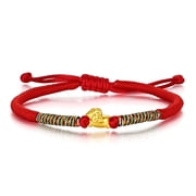 ZHOU LIU FU 24K Gold Zodiac Charm Red String Bracelet Adjustable Potection Good Luck Bracelet for Women Aries