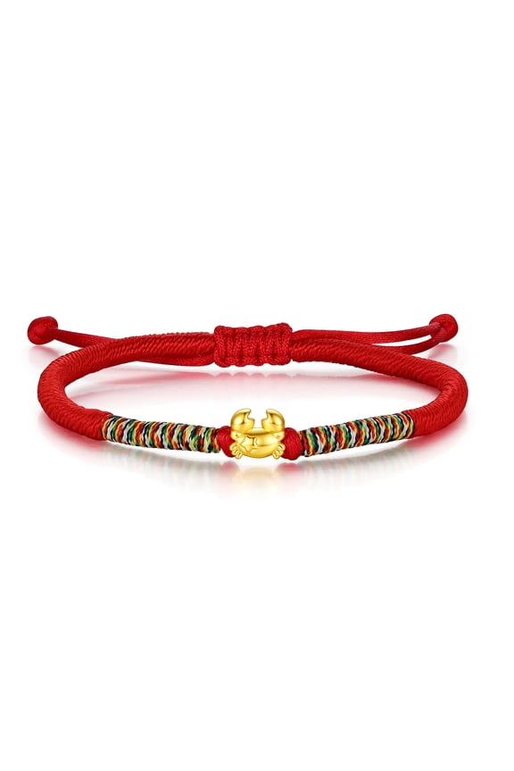 24K Gold Zodiac Charm Red String Bracelet Adjustable Potection Good Luck Bracelet for Women (Cancer)