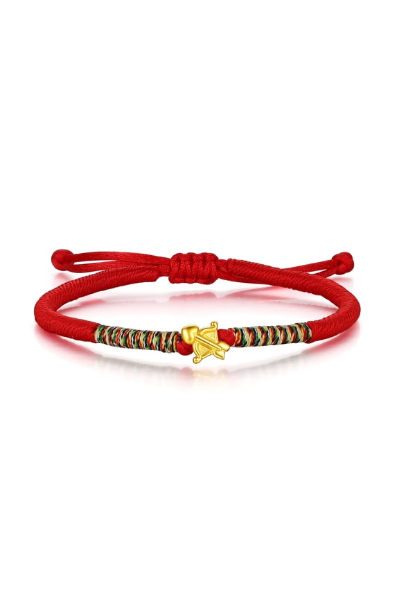 24K Gold Zodiac Charm Red String Bracelet Adjustable Potection Good Luck Bracelet for Women (Sagittarius)
