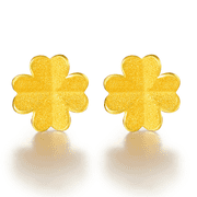 ZHOU LIU FU 24K Pure Gold Earrings Lucky Four Leaf Clover Stud Earring Anniversary Birthday Gift for Women AA096009