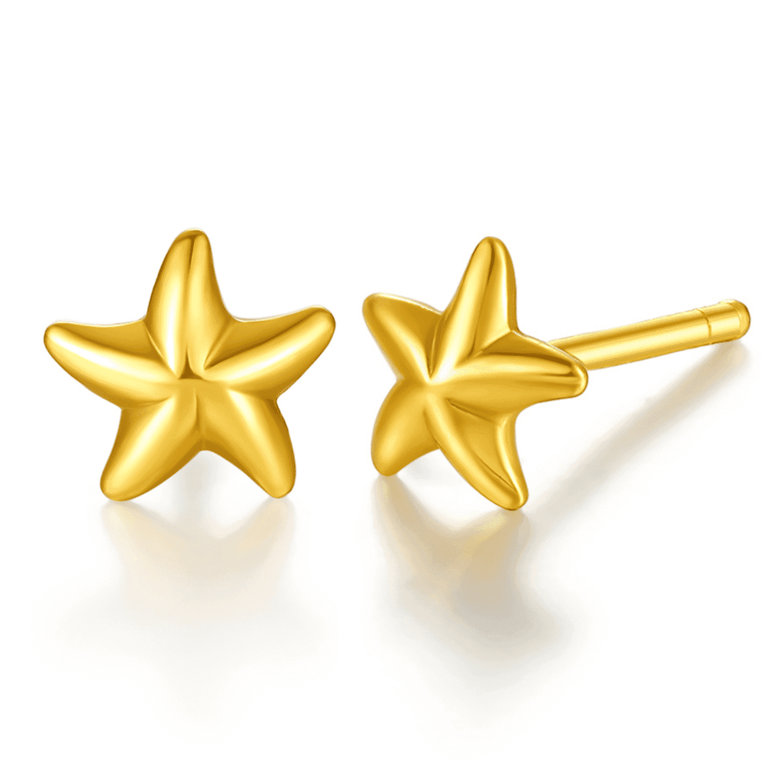 ZHOU LIU FU 24K Solid Gold Starfish Stud Earrings - Cute Minimalist Hypoallergenic Earrings Summer Jewelry for Women