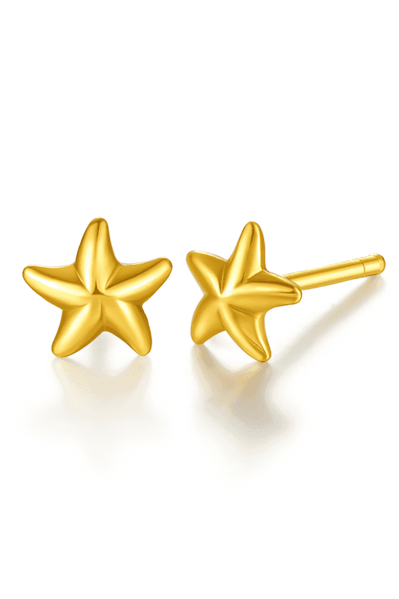 24K Solid Gold Starfish Stud Earrings - Cute Minimalist Hypoallergenic Earrings Summer Jewelry for Women