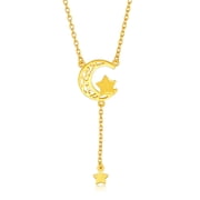 ZHOU LIU FU 24K Pure Gold Moon and Star Pendant Necklace - Dainty Celestial Fine Jewelry Birthday Christmas Anniversary Gift for Women Mom Wife