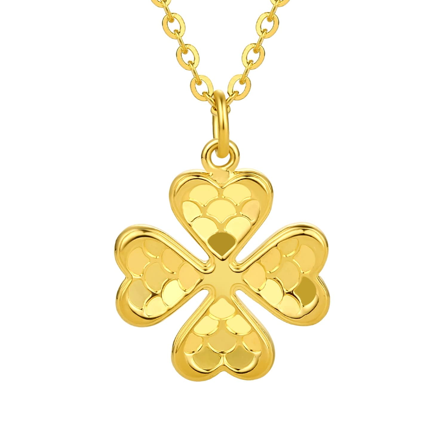 ZHOU LIU FU 24K Pure Gold Necklace Elegant Four-Leaf Clover Dainty Flower Pendant Necklace for Girlfriend Lover Women 40+5cm A0610846