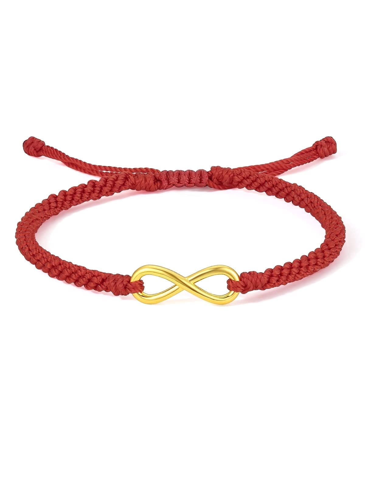 ZHOU LIU FU 24K Real Gold Love Infinite Charm Bracelets, Adjustable Red Braided Rope Jewelry Gift for Women Men Couple Lover