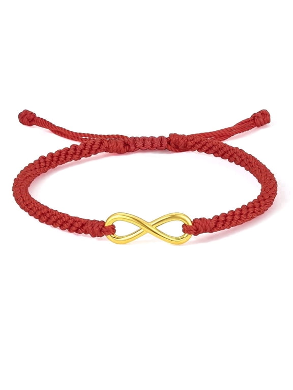 24K Real Gold Love Infinite Charm Bracelets, Adjustable Red Braided Rope Jewelry Gift for Women Men Couple Lover