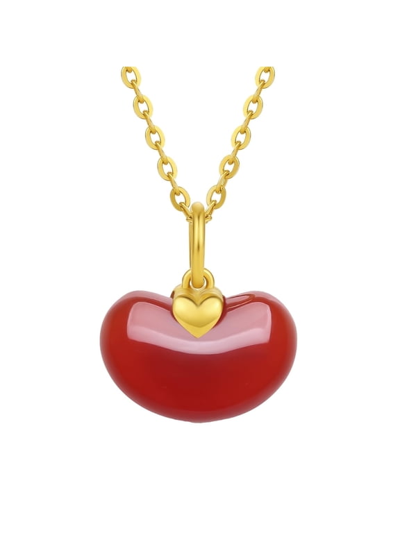 24K Red Agate Pendant Lucky Bean for Women (Free Silver Chain Included)