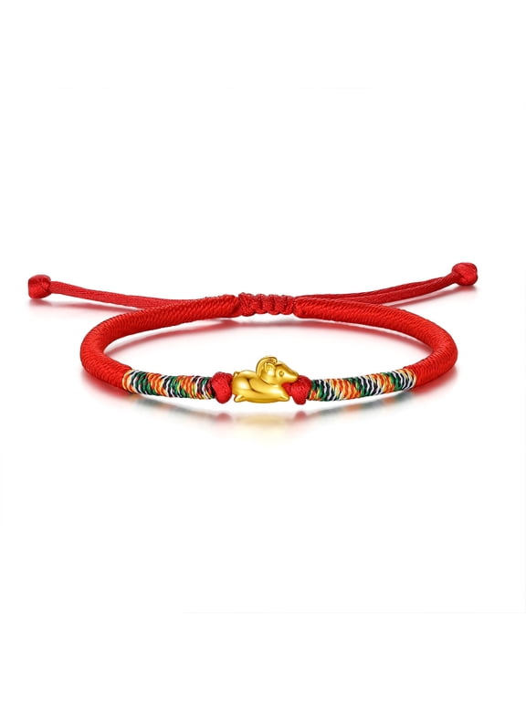 24K Solid Gold Mini Chinese Zodiac Animal Charm Red String Bracelet for Women - Horse