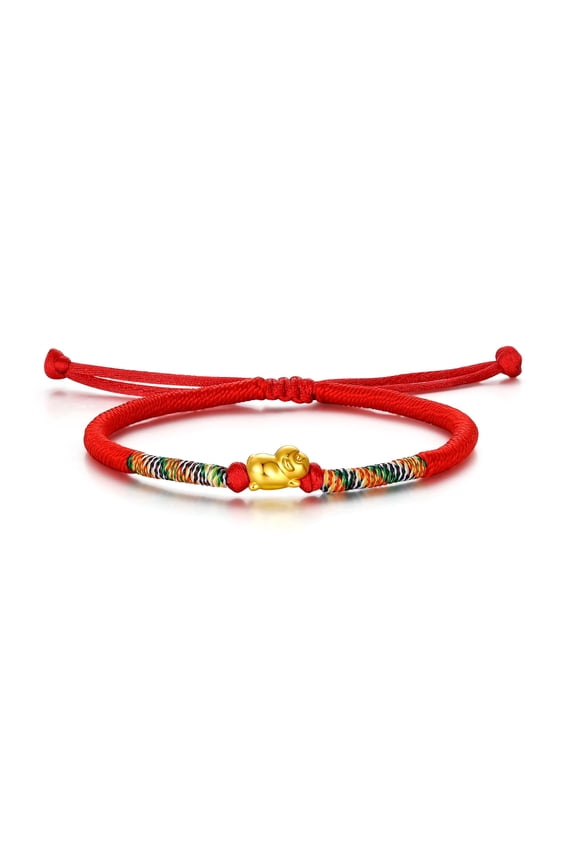 24K Solid Gold Mini Chinese Zodiac Animal Charm Red String Bracelet for Women - Monkey