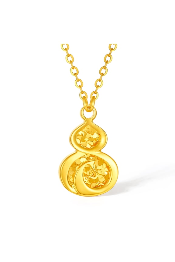 24K Yellow Gold Gourd Pendant Necklace for Women 40+5cm A0624249