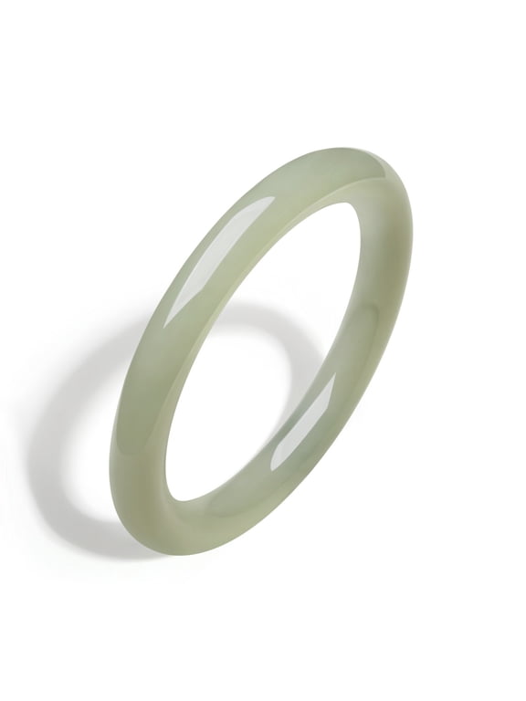 8mm Round Green Nephrite Jade Bangle Bracelet for Women Fine-Grained Jewelry Feng Shui Protection Good Luck Gift | 57mm