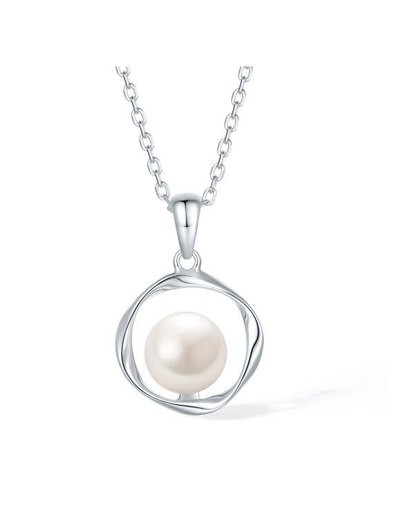 925 Sterling Silver Cultured Freshwater Pearl Pendant Necklace - Mobius Jewelry Birthday Anniversary Gift for Women (7.5mm Pearl)