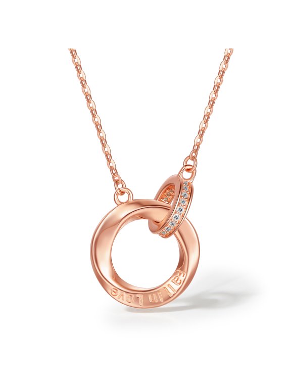 925 Sterling Silver Interlocking Circle Mobius Pendant Necklace with CZ - Fall In Love Sgin Valentine's Day Gift for Women