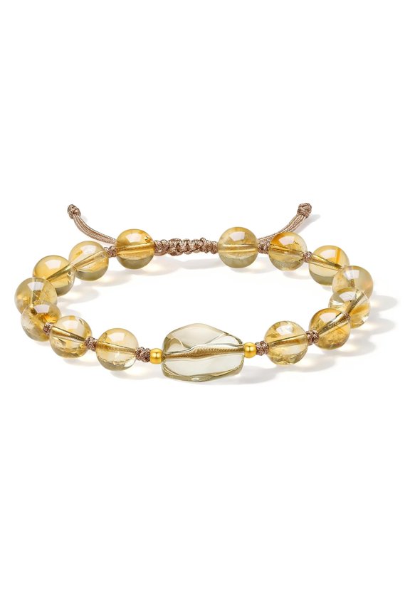 Citrine Crystal Beaded String Bracelet for Women, 24K Gold Beads & Irregular Natural Gemstone Jewelry Gift