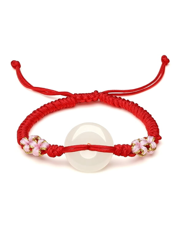 Jade Peace Buckle Red String Bracelets Chinese Knot Natural Gemstone Feng Shui Jewelry Anniversary Birthday Gift for Women Daughter 6.3-8.7"