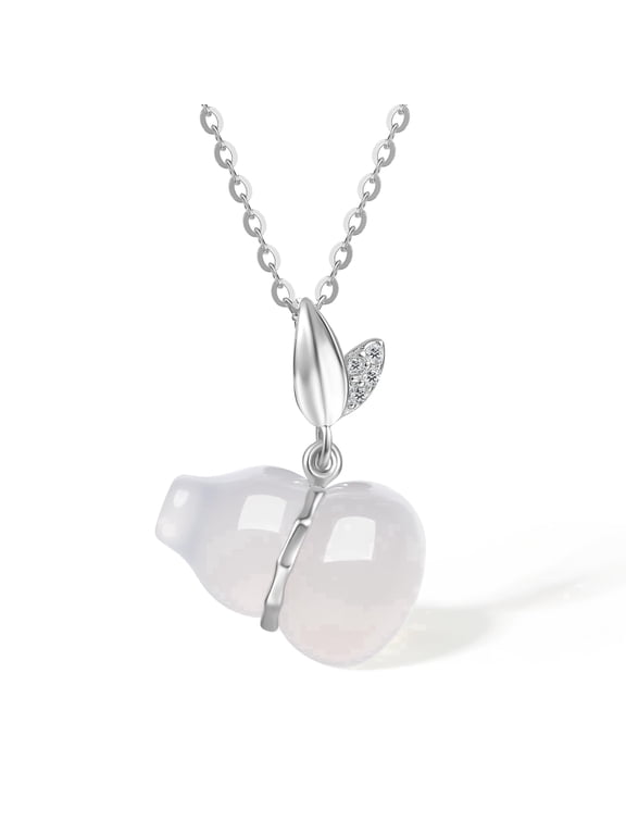 925 Sterling Silver Chalcedony Gourd Pendant Necklace with Cubic Zirconia, Feng Shui Jewelry Gift for Women