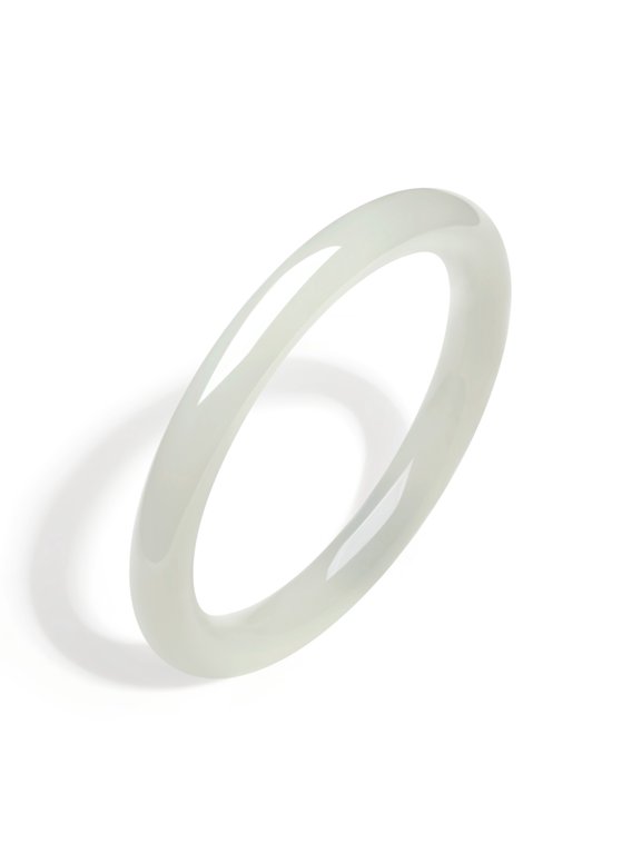 Natural 8mm Light Green Nephrite Jade Bangle Bracelet for Women, Polished Round Band, 60mm