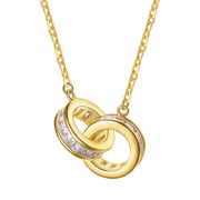 ZHOU LIU FU 18K Gold Plated Cubic Zirconia Interlocking Circle Pendant Necklace for Women 925 Sterling Silver Jewelry Gift