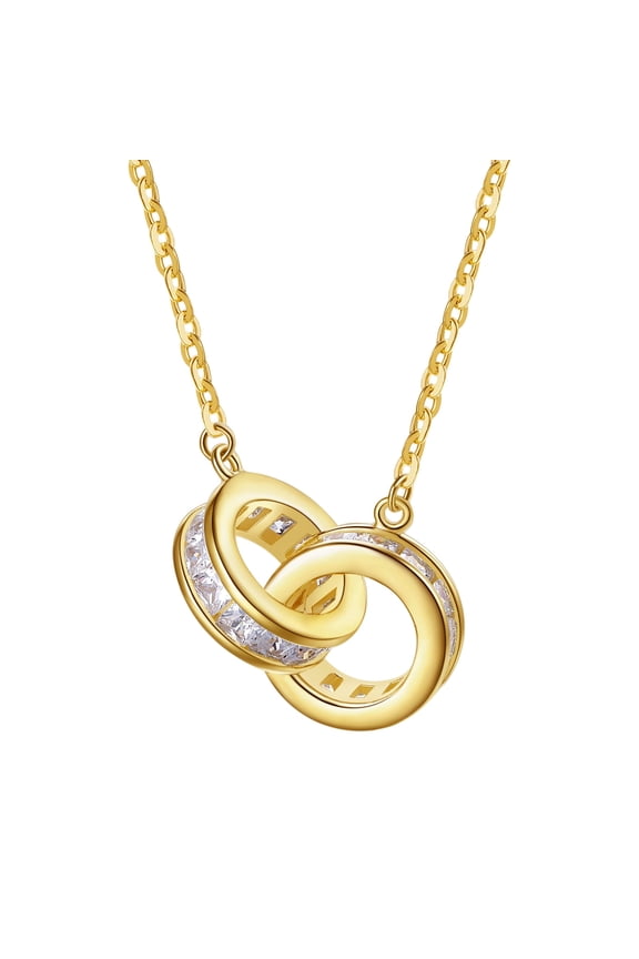 18K Gold Plated Cubic Zirconia Interlocking Circle Pendant Necklace for Women 925 Sterling Silver Jewelry Gift