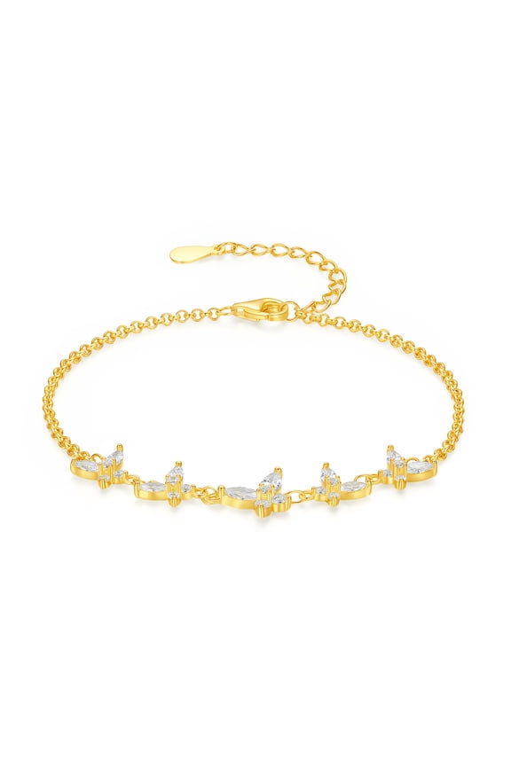 S925 Silver Chain Bracelet Cute Butterfly Design Cubic Zirconia Anniversary Gift for Women 16+3cm J0714230