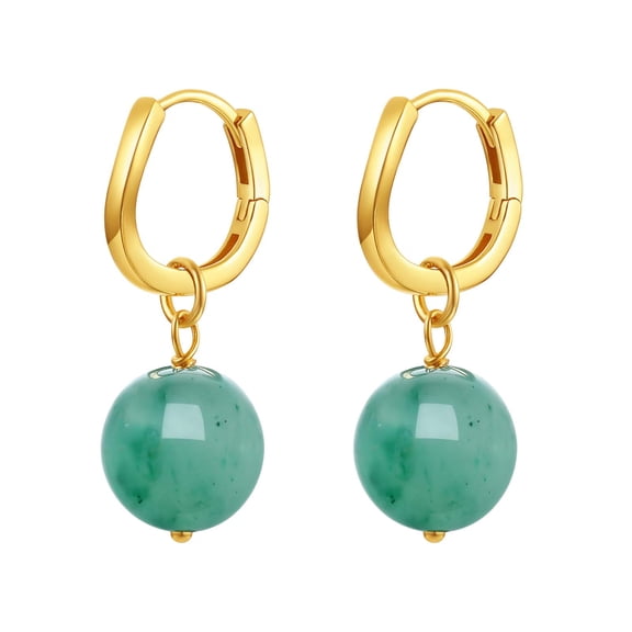 ZHOU LIU FU S925 Silver Hinged Back Earrings Round Quartz Jade for Women J0916171