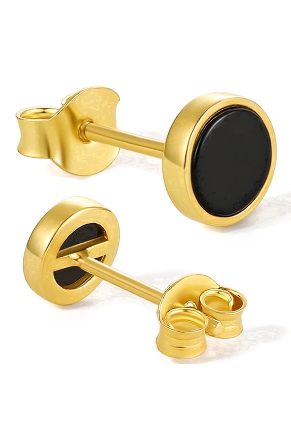 18K Gold-Plated 6mm Round Black Onyx Stud Earrings - 925 Sterling Silver Minimalist Hypoallergenic Jewelry for Women Men