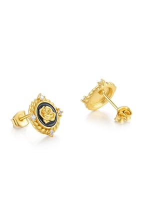 S925 Sterling Silver Stud Earrings Vintage Floral Twisted Braided Edging Cubic Zirconia 18K Gold Plated for J0914086