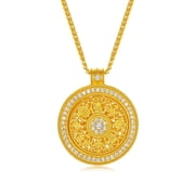 ZHOU LIU FU 18K Gold-Plated Pendant Necklace with CZ, 925 Sterling Silver Rotatable Eight Treasures Compass Dainty Jewelry for Women 16+2inch