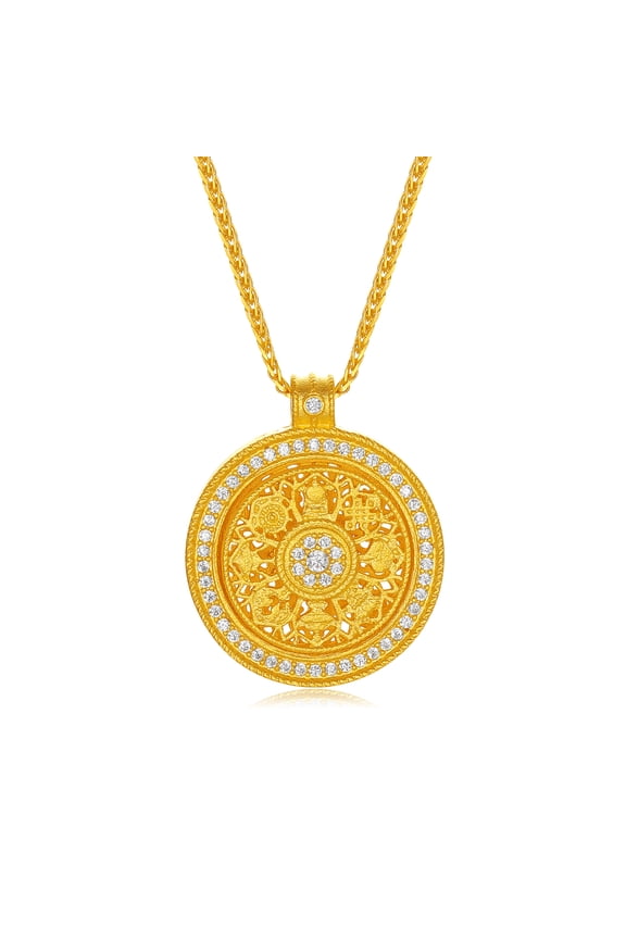 S925 Sterling Silver Pendant Necklace Eight Treasure Compass Halo Cubic Zirconia 18K Gold-Plated Jewelry for Women 40+5cm N0619441