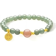 ZHOU LIU FU Sterling Silver Beaded Bracelet for Women Sunstone Stretch Bracelets Lucky Charm Green Jade Natural Stone Beads Chain Adjustable Elastic Link Stackable Cuff Bangle Colorful Bead Jewelry