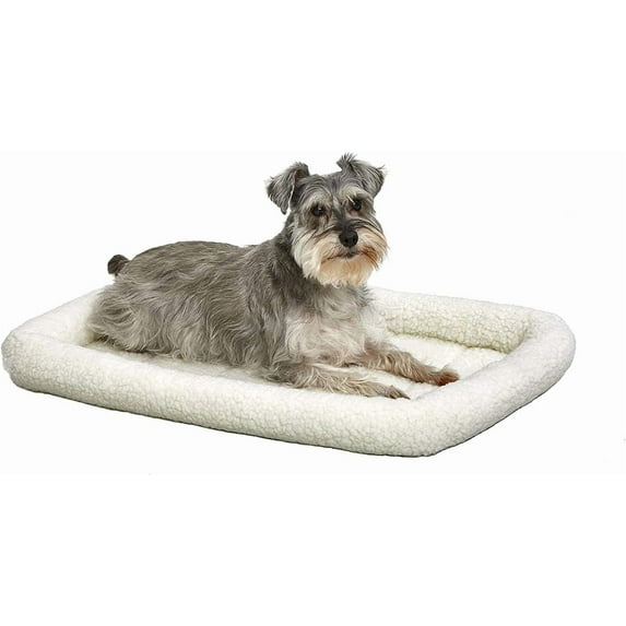 ZHOUB Bolster Dog Bed 48L-Inch White Fleece Dog Bed w/ Comfortable Bolster | Ideal for Extra Large Dog Breeds & Fits a 48-Inch Dog Crate | Easy Maintenance Machine Wash & Dry-30''-White Fleece