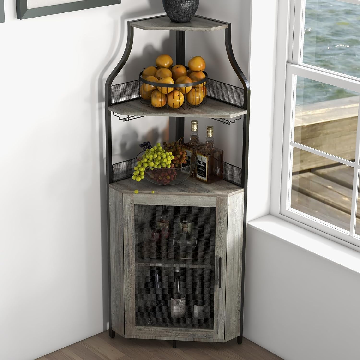 ZHOUB Corner Bar Cabinet with LED Light,Wine Bar Cabinet and Glass ...