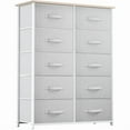 thumbnail image 1 of ZHOUB Dresser for Bedroom with 9 Drawers - Fabric Storage Tower, Tall Chest Organizer Unit for Living Room, Entryway, Closets with Sturdy Steel Frame, Wooden Top-White 10 Drawers, 1 of 13