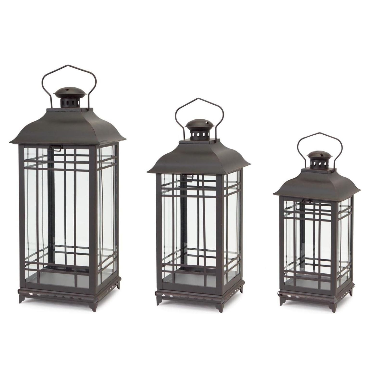 Melrose 20" Black Metal and Glass Hanging Lantern Set