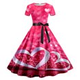 thumbnail image 1 of ZHOUCHANKIDS 1950s Retro Party Dress for Women Floral Print Short Sleeve Elegant Swing Prom Gown Pink XXL, 1 of 3