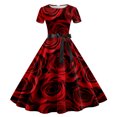 thumbnail image 1 of ZHOUCHANKIDS 1950s Retro Party Dress for Women Floral Print Short Sleeve Elegant Swing Prom Gown L, 1 of 3