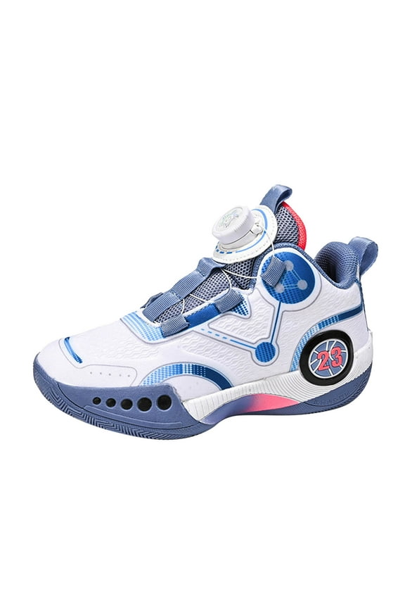 2024 Youth Boys Basketball Shoes Mesh Breathable Sports Sneakers Rotating Button Design Lightweight Comfortable Kids Athletic Footwear