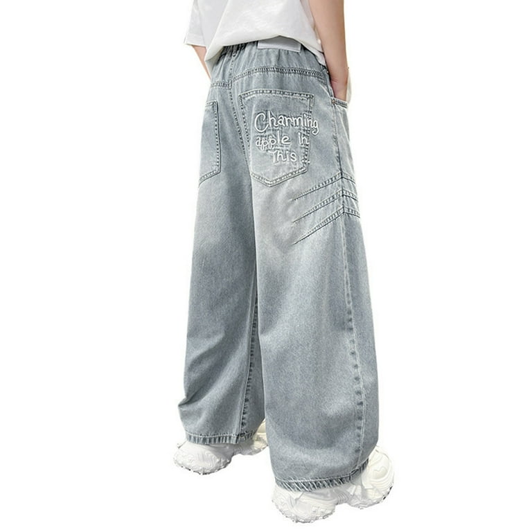 ZHOUCHANKIDS 2025 Boys Hop Jeans Retro Wide Leg Loose Straight