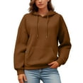 thumbnail image 1 of ZHOUCHANKIDS At-Home Movie Night Ladies' Hoodie Women's Hoodies & Sweatshirts Stylish Casual Solid Color Sweatshirt with Long Sleeves and Round Neck Featuring Brown XL, 1 of 5